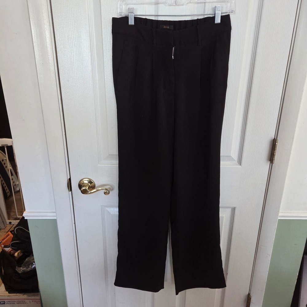 Quince Black Stretch Crepe Pleated Wide Leg Pants Womens Sz 4 Minimalist Office